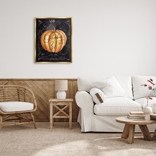 Stupell Industries October 31st Halloween Pumpkin Framed Floater Canvas Wall Art